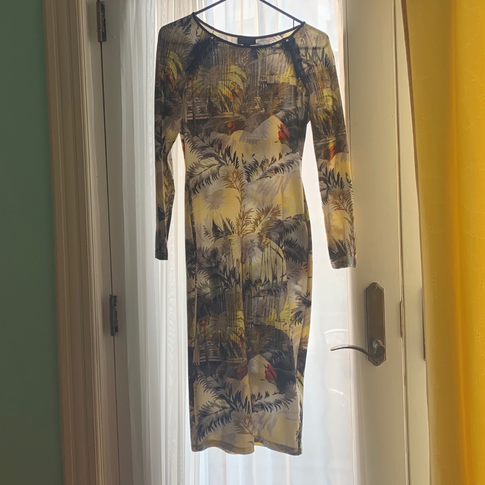 Tropical patterned bodycon dress